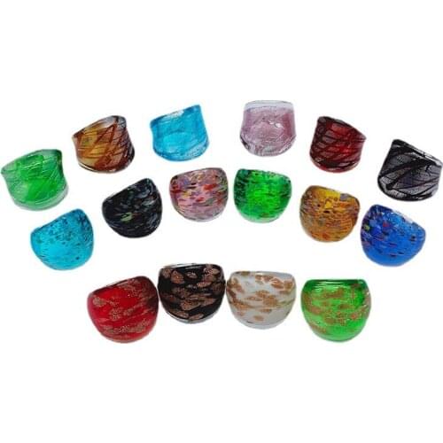 Mixed 16PCS/Lot Vintage Murano Glass Lampwork Ring For Women Unisex Fashion Handmade Charm Finger Rings Jewelry Gifts Wholesale