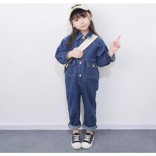 Mother Kids Matching Clothes Pants Autumn Fashion Korean Solid Denim Jumpsuits For Mom Daughter And Son Family Mathcing Outfits