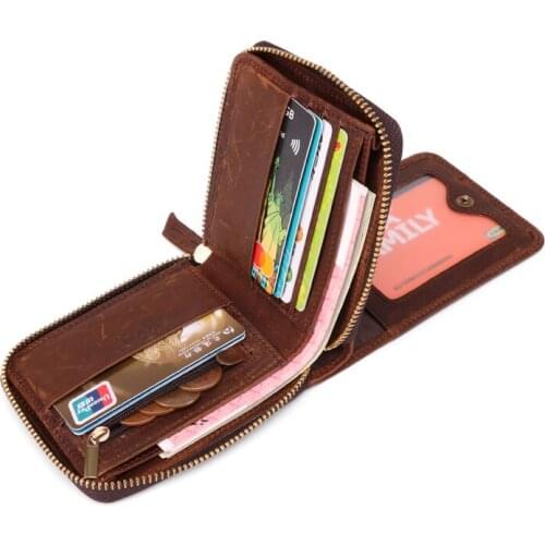 Genuine Leather Rfid Wallet Men Crazy Horse Wallets Coin Purse Short Male Money Bag Quality Designer Mini Walet Small MRF57