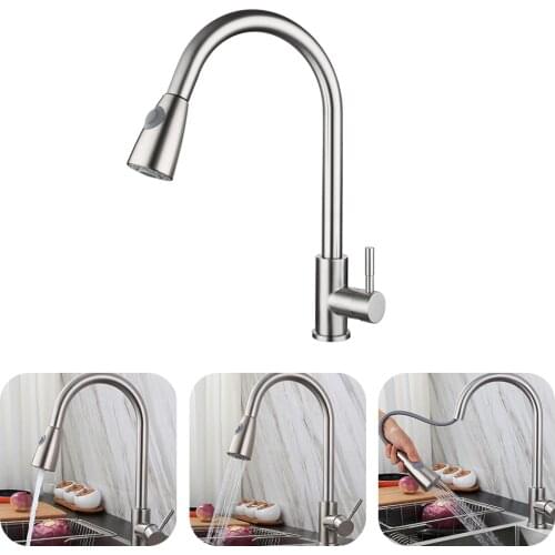 Stainless Steel Kitchen Faucets Single Handle Pull Out Water Tap Single Hole Handle Swivel 360 Degree Water Mixer Tap