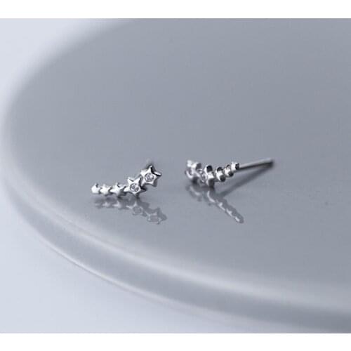 925 Sterling Silver Tiny CZ Stars Meteor Post Stud Earrings A1054