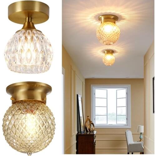 Copper Semi Flush Mount Ceiling Light Glass Shade E27 Base LED Bulb Not Included Lighting Lamp for Hallway Cafe Bar