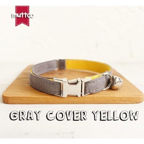 MUTTCO Retailing self-design cat collar GRAY COVER YELLOW handmade poly satin and nylon grey and yellow cat collar UCC026