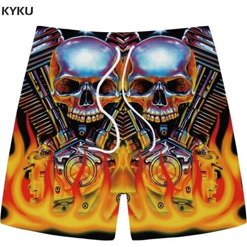 KYKU Skull Shorts Men Flame Casual Shorts Beach Mechanical Joggers Gray Cargo 3d Printed Mens Short Pants 2018 Summer Fashion