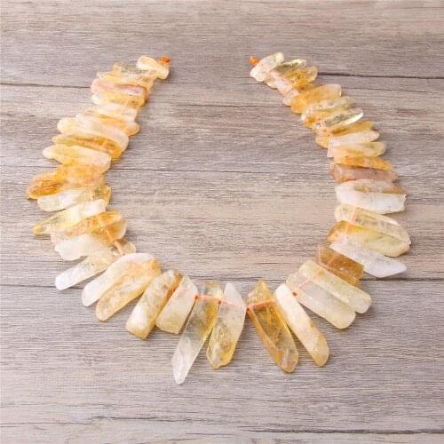 Natural Yellow Citrines Crystals Quartz Points Tusk Top Drilled Beads For Jewelry Making Graduated Crown Pendants Necklace Gifts