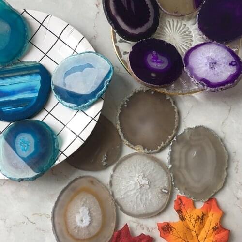 Natural agate slices coaster Polished Agate Gems Crafts Pad Home Decoration Stone Holiday Gift