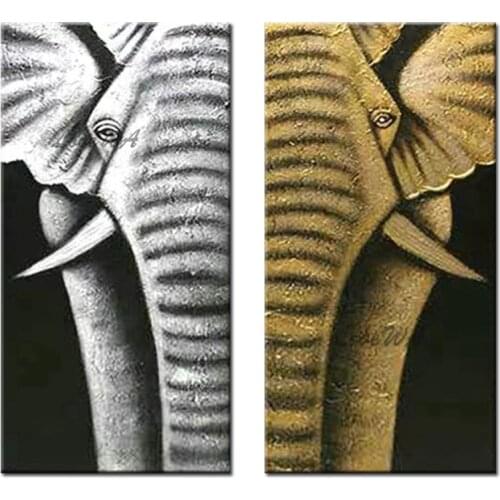Newest Elephant Head Home Decorative Canvas Oil Painting Animal Picture Art Wall Hanging Gold And Silver Design Unframed Artwork