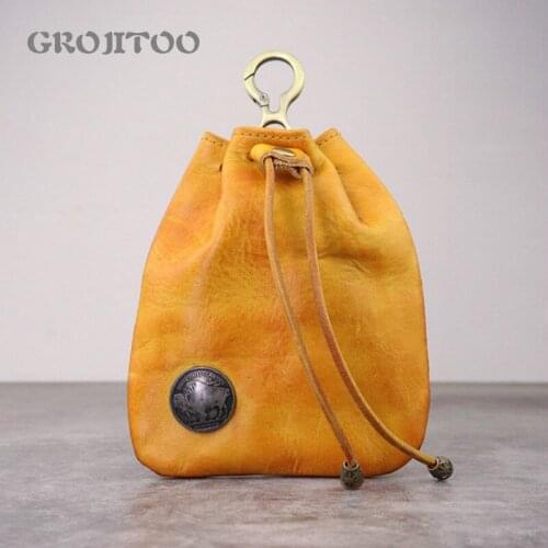 GROJITOO 2020 New Creative Style Genuine Leather Coin Purse Womens Vegetable Tanned Leather Wallet Credit Card Holder for Girl