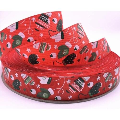New 5yards 25mm(1") Grosgrain Ribbon Printed Christmas Pattern for Wedding Decoration DIY Sewing Handmand Crafts #11