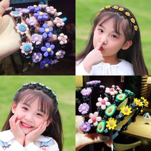 Cute Cartoon Flower Double Bangs Braided Hairbands For Girls Sweet Hairstyle Hair Clips Headbands Fashion Hair Accessories