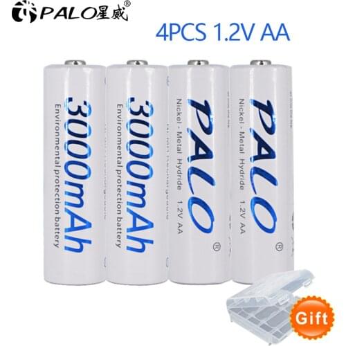 PALO 4Pcs AA 3000mAh NI-MH Rechargeable Battery AA 1.2V Original High Capacity Batteries Pre-charged Rechargeable Batteria
