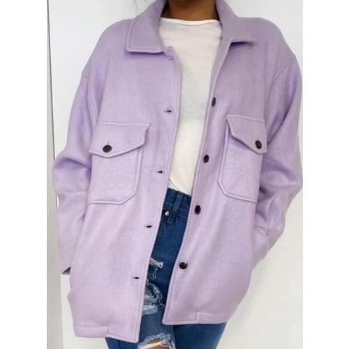 Women Breasted Turn-down Collar Wool Coat Casual Long Sleeve Button Pocket Outwear Female Solid Loose Streetwear Jacket