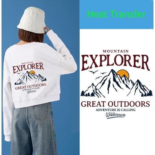 American mountain sunrise hot picture DIY Iron on heat transfer washable vinyl sticker hoodie decoration on clothes