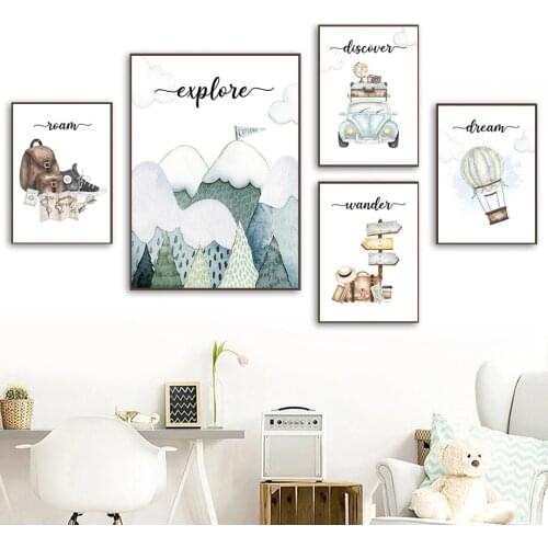 Adventure Travel Explore Nursery Wall Art Canvas Painting Nordic Posters And Prints Wall Pictures Baby Boys Kids Room Decor