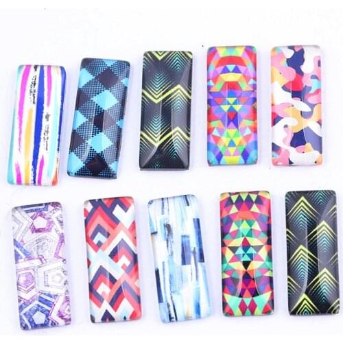 Reidgaller 20pcs mixed abstract pattern photo rectangle glass cabochons 10x25mm diy earring jewelry making findings