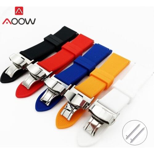 18mm 20mm 22mm Soft Silicone Strap Butterfly Deployment Buckle Quick Release Waterproof Rubber Replace Band Watch Accessories