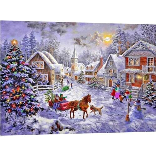 Christmas Carriage DIY Crystal Diamond Rhinestone Painting Cross Stitch Kit Home Decor 30x25cm