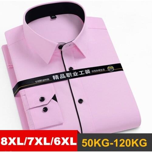 Size Spring Autumn Plus 8XL Solid Mens Work Shirts Long sleeve Casual Slim Fit Cotton Male White Striped Social Dress Shirts Man