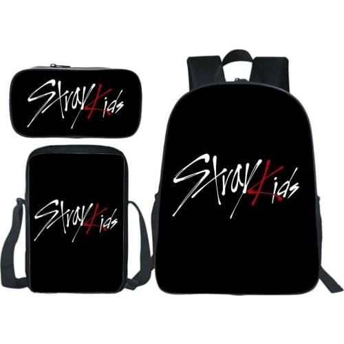 Stray Kids Backpack 3pcs Set Fashion Pencil Case Shoulder BagKorean Star Backpack Children Bookbag Boy Girl Bag Teen Rucksack