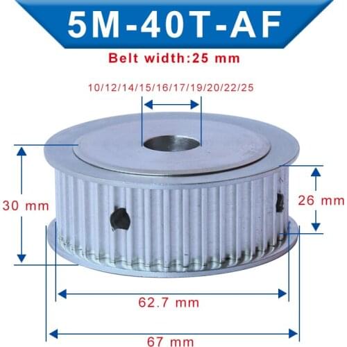 Belt Pulley 5M-40T Bore 10/12/14/15/16/17/19/20/22/25 mm Aluminum pulley Slot Width 26 mm For Width 25 mm 5M-synchronous belt