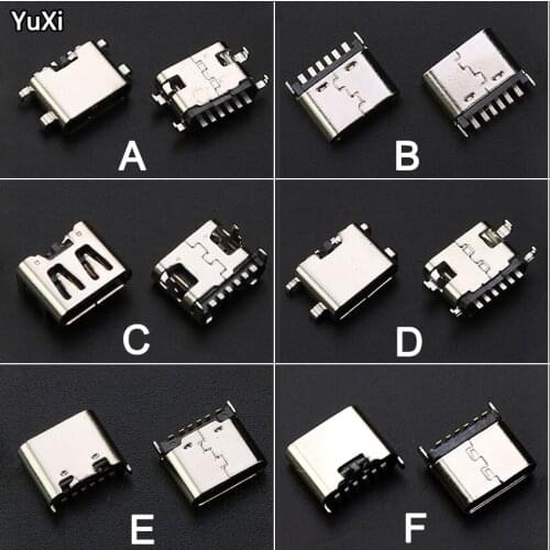 YUXI 10PCS Type C 6Pin USB SMT Socket Connector USB 3.1 Type-C Female Placement SMD DIP For PCB Design DIY High Current Charging