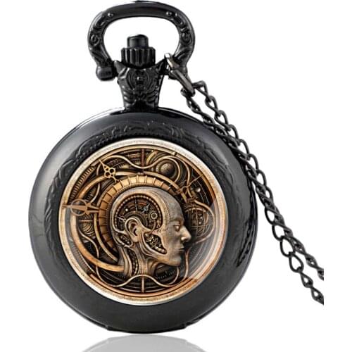 Vintage Steampunk Skull Design Silver Glass Dome Pocket Watch Men Women Punk Style Pendant Necklace Hours Clock Gifts