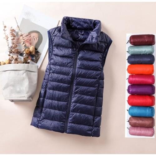 Women 90% White Duck Down Vests Slim Jacket Autumn Female Ultra Light Down Sleeveless Vest Candy Color Warm Waistcoat Portable