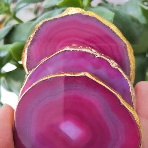 1pcs Agate cup mat Natural rose red carnelian crystal quartz slice coaster Healing 8-10cm