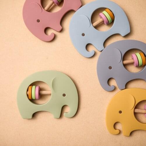 1PC Rattle Baby Wooden Teether Little Elephant Rattles Play for Kids Baby Products Teething Toys Newborn Gifts Educational Toys