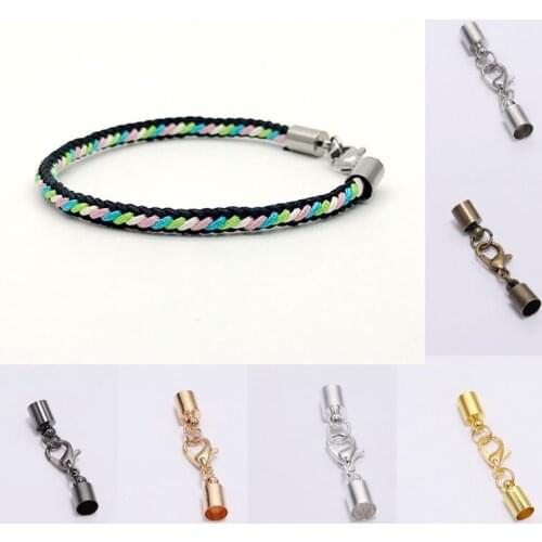 10pcs/Lot Leather Cord Bracelet Bracelet Connector Round Cord Ends Caps Extender Chain Lobster Clasps Hooks Accessories