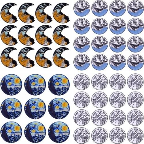 Prajna 10PCS Van Gogh Iron On Patches Adventure Embroidered Patches For Clothing Wholesale Mountain Badge DIY Bag Shoes Applique