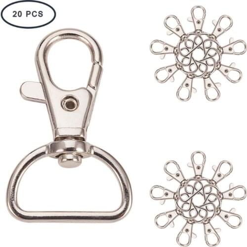 20Pcs 360° Metal Silvery Swivel Trigger Snap Hooks Lobster Claw Clasps Large Size D Ring Keychain Hooks Jewelry Findings