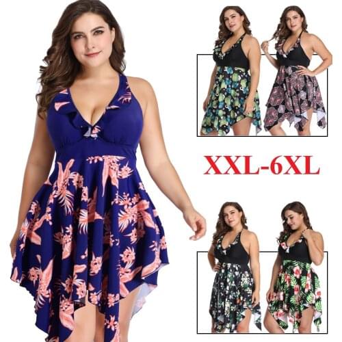 2XL-6XL Plus Size Swimwear Women Skirt Tankini Swimsuit Two Piece Retro Black Bathing Suit Large Size swimming suit for Women