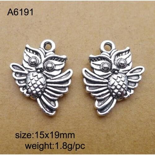 50pcs/lot Alloy Charms Antique Silver Plated Alloy Qute Owl Charm Pendant Handmade Hanging Crafts 15x19mm