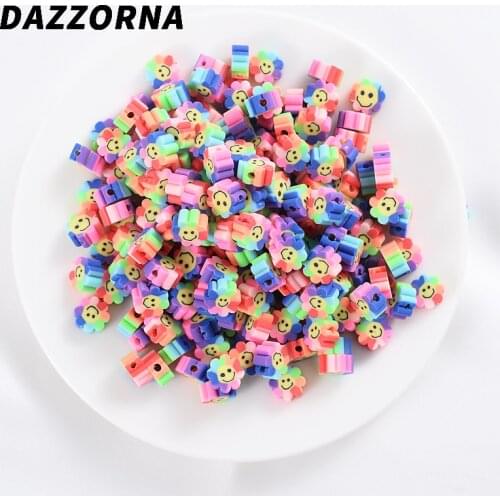 50/100Pcs Colorful Sunflower Shape Smile-Face Polymer Clay Loose Spacer Beads For Jewelry Making Charm DIY Bracelet Accessories
