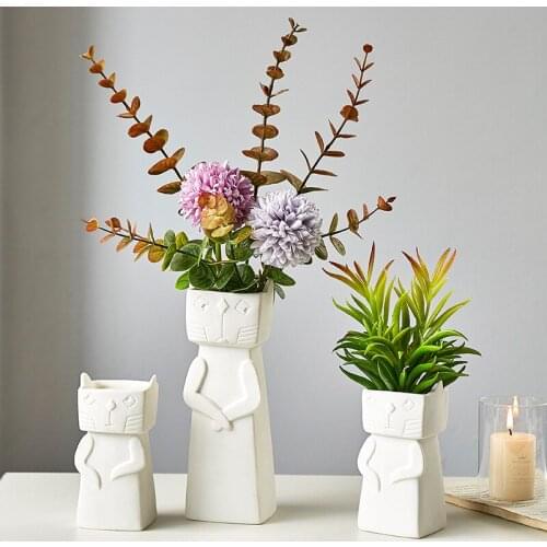 Ins Cartoon Cat Flowerpot Animal Ceramics Flower Pot Cute Vase Cactus Succulent Plants Potted Flower Arrangement Home Decoration