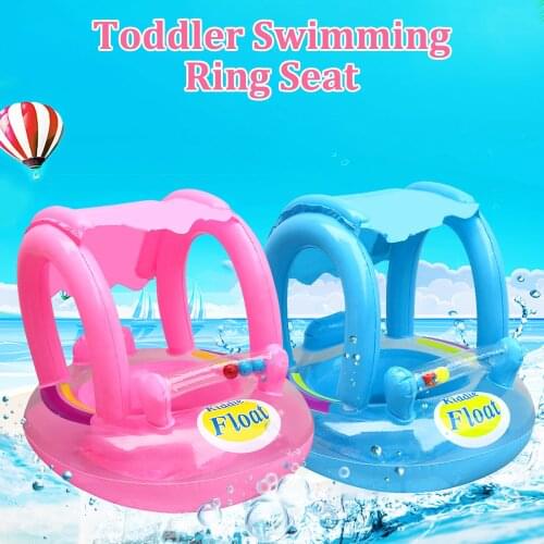 Kiddie Float, Baby Inflatable Swim Ring Float Seat with Awning for Swimming Pool Bathtub Infant Summer Water Game