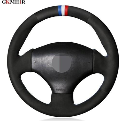 DIY Hand-stitched Black Suede Car Steering Wheel Cover For Peugeot 206 1998-2005 206 SW 2003-2005 206 CC 2004 2005