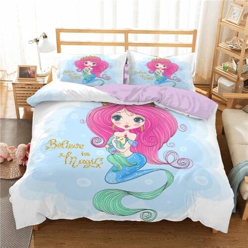 Home Textiles Bedding Set Duvet Cover for Baby Kids Children & Pillowcase Cartoon Mermaid Bed cover Girls Princess Quilt Cover
