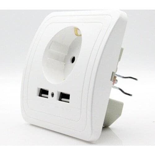 EsooLi Grey Smart Home Dual USB Port Wall Charger Adapter Charging 2A Wall Charger Adapter EU Plug Socket Power Outlet PC Panel