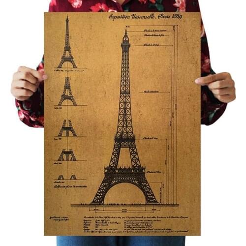 Eiffel Tower Nostalgic Vintage Kraft Paper Poster Indoor Bar Cafe Design Retro Poster Sketch Home Vintage Decor Painting