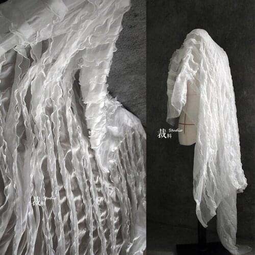Ruffled 3d wavy texture fabric fabric,perspective designer cloth lace fabric Wedding Dress Tulle Material fabrics for patchwork