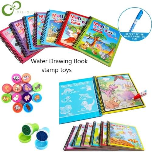 Water Drawing Book Birthday Gift Montessori Painting Drawing Board Kids stamp Toys Coloring Book Doodle & Magic Pen Magic WYW