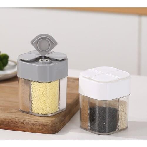 4-grid Seasoning Box Kitchen Supplies Salt Pepper Bottle Sugar Powder Container Multi Compartments Spice Jars Kitchen Tools