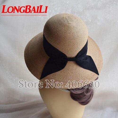 Summer 10cm Wide Brim Women Raffia Straw Sun Hat Female Beach Caps Free Shipping SWDS041