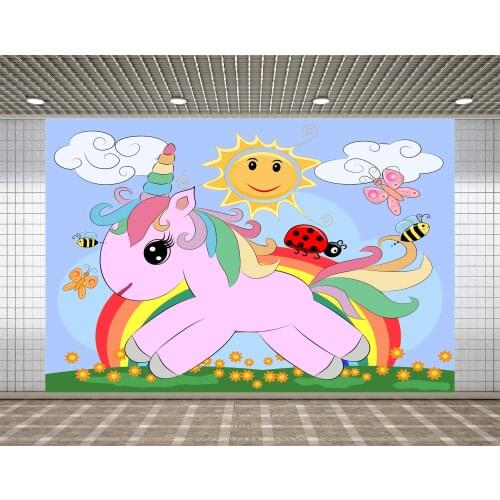 Lyavshi Unicorn Party Sun Flower Baby Newborn Birthday Photography Backgrounds Custom photography backdrops For Photo Studio