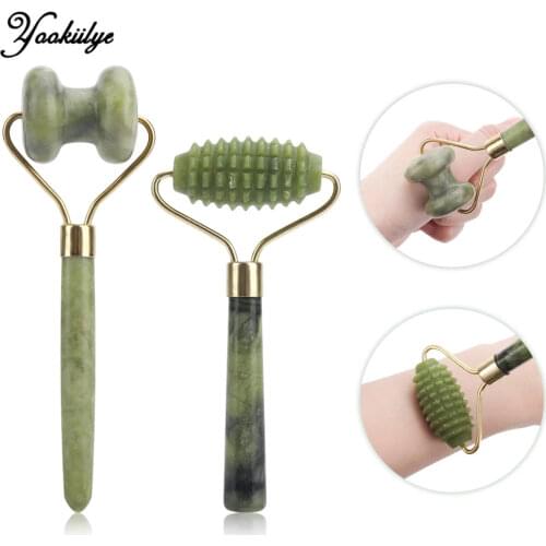 Facial Massage Roller Scraper Double Heads Natural Jade Xiuyu Stone Face Lift Slimming Skin Care Tools for Face Neck Thin Lift