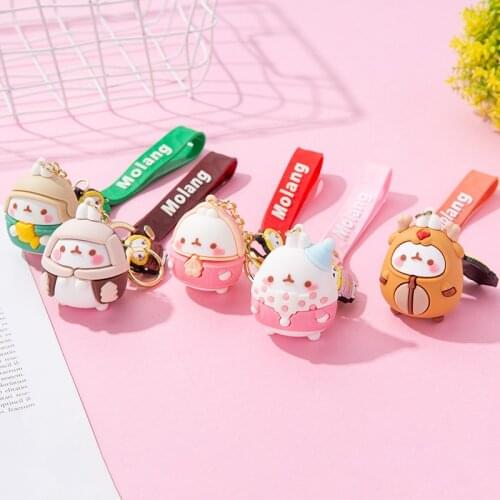 Cartoon Lovely Molang Bunny Car Key Chain Cute Silica Gel Rabbit Keychains Student Couple Women Bag Pendant Key Jewelry Gifts