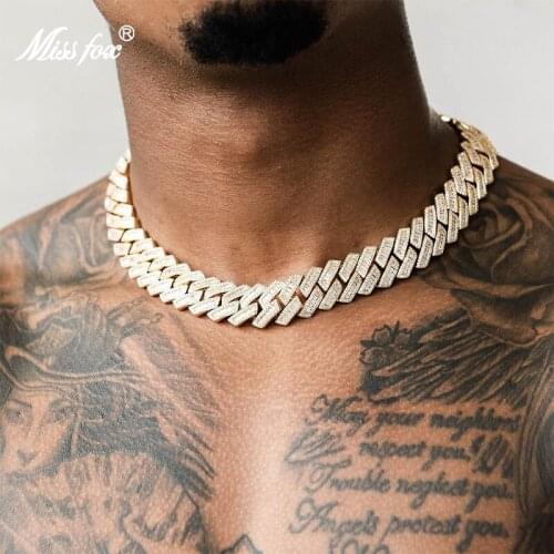 MISSFOX Gold Men Chains Goth Hip Hop Streetwear Trend Large Neck Necklace Iced Out Baguette Cubans Stainless Steel Men‘s Jewelry