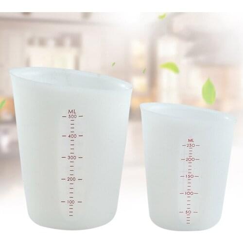 250ML/500ML Silicone Reusable Measuring Cup Non-stick Flexible Mixing Cup Pouring Cup for Home Kitchen DIY Baking Tool